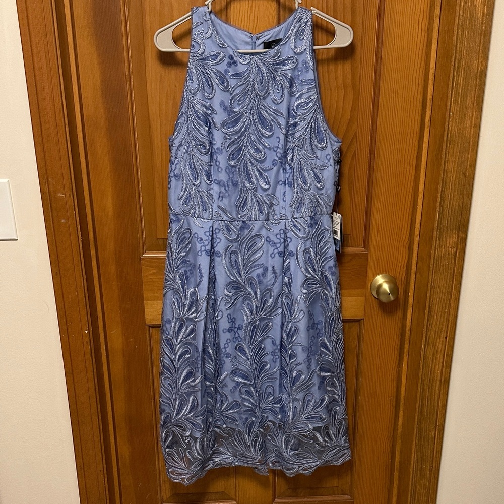 Adrianna Papell Periwinkle Beaded Fit-and-Flare Dress
